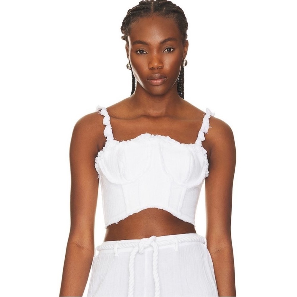 Nwt Camila Coelho Ulli White Gauzy Cropped Corset Cotton Blouse Top Size Small